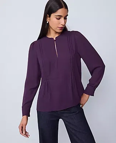 Ann Taylor Petite Mixed Media Pintuck Top In Purple