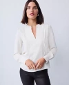 Ann Taylor Petite Mixed Media Pintuck Top In White