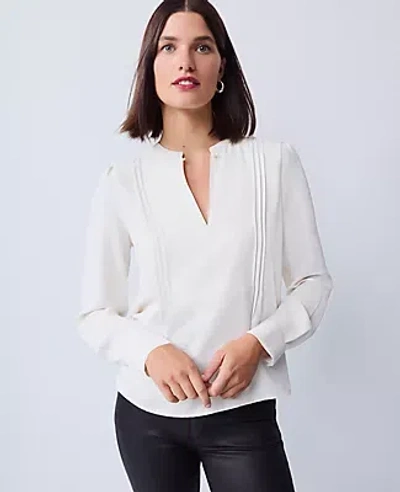 Ann Taylor Petite Mixed Media Pintuck Top In White
