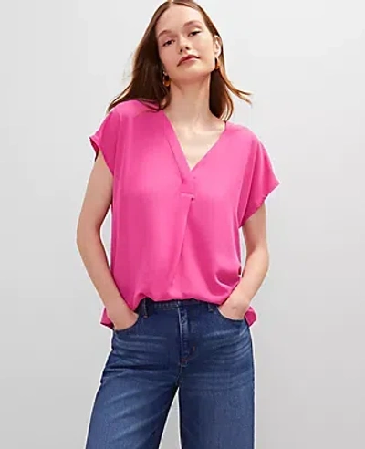 Ann Taylor Petite Mixed Media Pleat Front Top In Purple