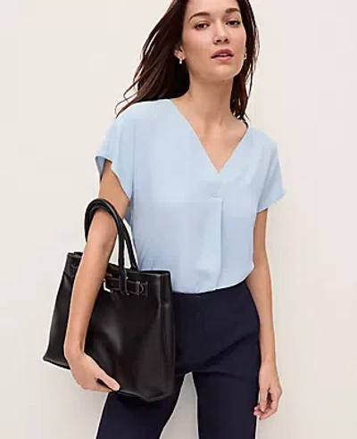 Ann Taylor Petite Mixed Media Pleat Front Top In Blue