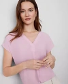 Ann Taylor Petite Mixed Media Pleat Front Top In Clean Lilac