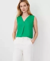 Ann Taylor Petite Mixed Media Pleat Front Top In Grass Green
