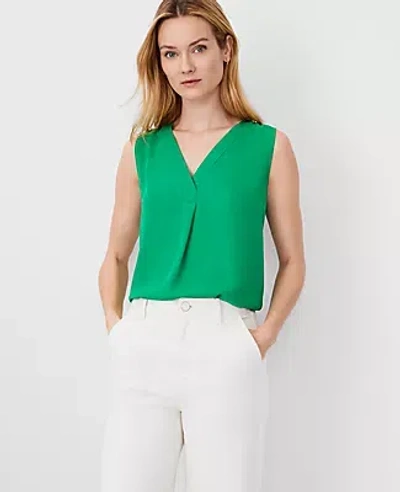 Ann Taylor Petite Mixed Media Pleat Front Top In Grass Green