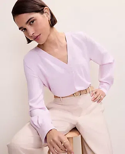 Ann Taylor Petite Mixed Media Pleat Front Top In Pink