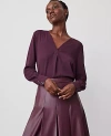 Ann Taylor Petite Mixed Media Pleat Front Top In Plum Rose