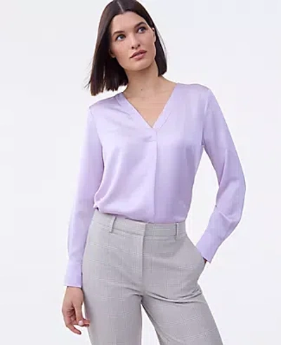 Ann Taylor Petite Mixed Media Pleat Front Top In Purple