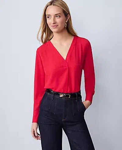 Ann Taylor Petite Mixed Media Pleat Front Top In Red