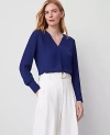 Ann Taylor Petite Mixed Media Pleat Front Top In Royalty Blue