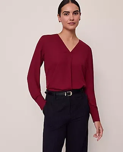 Ann Taylor Petite Mixed Media Pleates Top In Burgundy