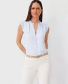 Ann Taylor Petite Mixed Media Ruffle Shell Top In Blue Wisp