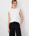 Ann Taylor Wk Shell Top With Ruffle Neck And Armhole-pe In Winter White