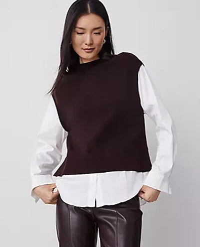 Ann Taylor Petite Mixed Media Sweater In Pure Chocolate