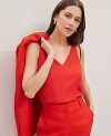 Ann Taylor Petite Mixed Media V-neck Shell Top In Red