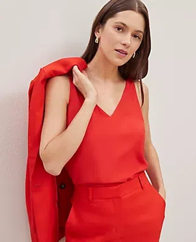 Ann Taylor Petite Mixed Media V-neck Shell Top In Red