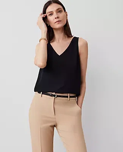 Ann Taylor Petite Mixed Media V-neck Shell Top In Black