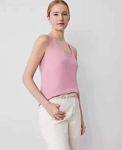 Ann Taylor Petite Mixed Media V-neck Shell Top In Enchanted Pink
