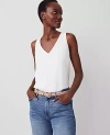 Ann Taylor Petite Mixed Media V-neck Shell Top In Winter White
