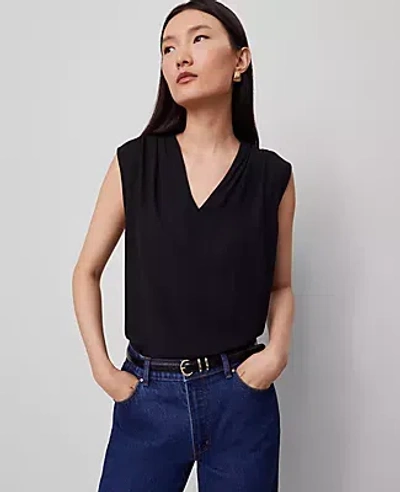 Ann Taylor Petite Mixed Media V-neck Top In Black