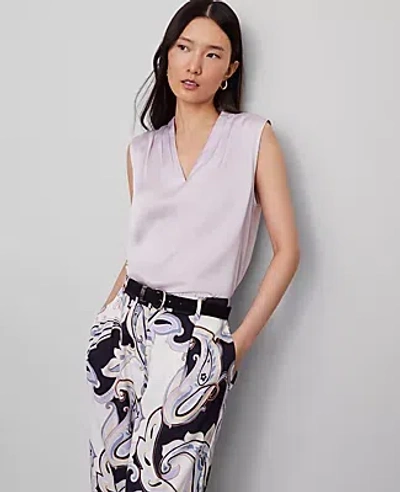 Ann Taylor Petite Mixed Media V-neck Top In Purple