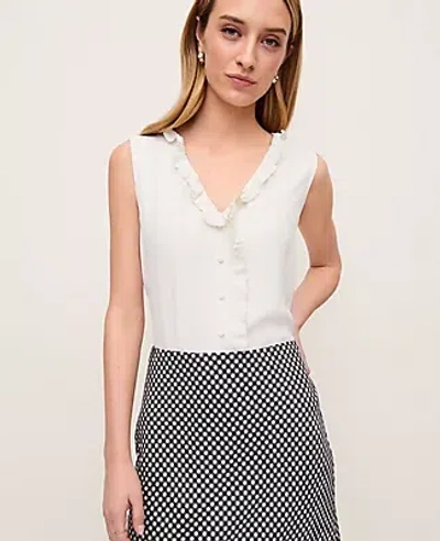 Ann Taylor Petite Mixed Media V-neck Ruffle Shell Top In White