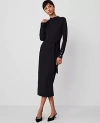 Ann Taylor Petite Mock Neck Belted Column Knit Midi Dress In Black