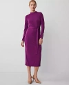 Ann Taylor Petite Mock Neck Belted Column Knit Midi Dress In Pulsar Purple
