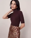 Ann Taylor Petite Mock Neck Elbow Sleeve Top In Brown