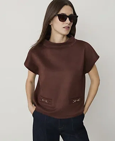 Ann Taylor Petite Mock Neck Top In Stallion Brown