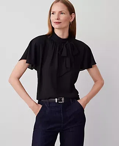 Ann Taylor Petite Mock Tie Neck Blouse In Black