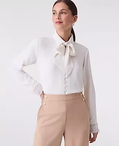 Ann Taylor Petite Modern Tie Neck Blouse In White