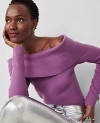 Ann Taylor Petite Off-the-shoulder Sweater In Wisteria Shadow