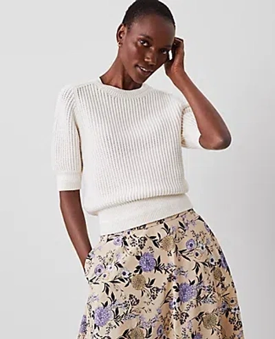 Ann Taylor Petite Open Stitch Wedge Sweater In Winter White