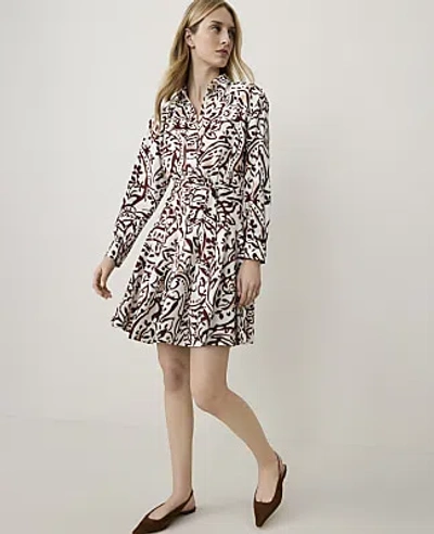 Ann Taylor Petite Paisley Belted Collared Shirtdress In Popcorn B