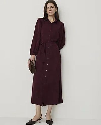 Ann Taylor Petite Paisley Belted Midi Shirtdress In Purest Plum