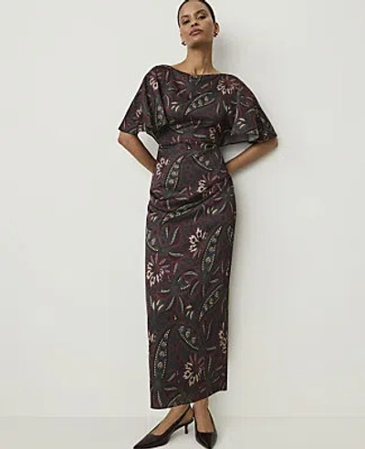 Ann Taylor Petite Paisley Boatneck Column Midi Dress In Safari Foliage