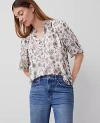 Ann Taylor Petite Paisley Clip Ruffle Split Neck Popover Top In Winter White-baguette