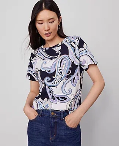 Ann Taylor Petite Paisley Crew Neck Tee In Black