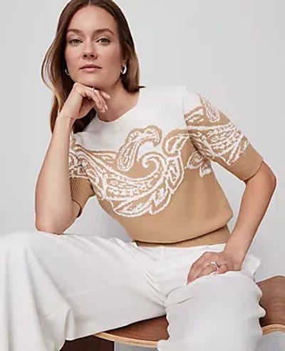 Ann Taylor Petite Paisley Jacquard Sweater In Brown