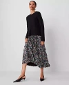 Ann Taylor Petite Paisley Pleated Midi Skirt In Black