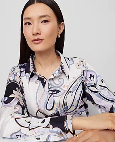 Ann Taylor Petite Paisley Satin Essential Shirt In Black
