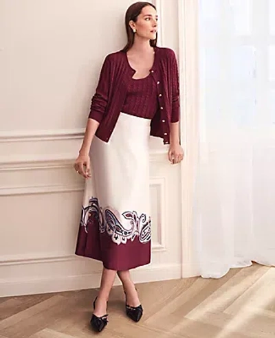 Ann Taylor Petite Paisley Satin Midi Skirt In Burgundy