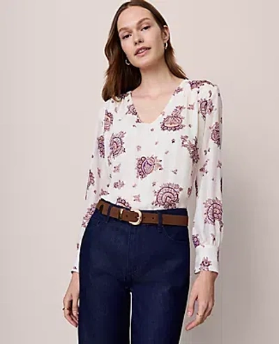 Ann Taylor Petite Paisley V-neck Popover Top In White