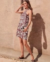 Ann Taylor Petite Palm Cotton Linen Halter Dress In Brown Stone