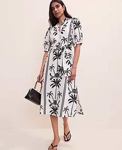 Ann Taylor Petite Palm Tree Print Midi Dress In Black