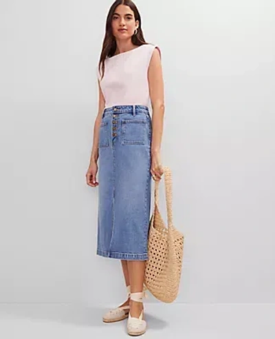 Ann Taylor Petite Patch Pocket Denim Midi Skirt
