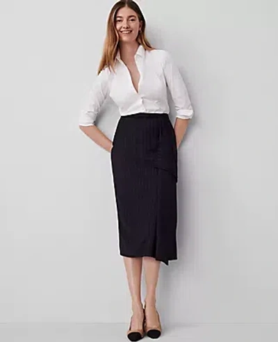 Ann Taylor Petite Pinstripe Cascade Midi Skirt In Navy/white Combo