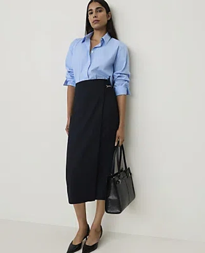 Ann Taylor Petite Pinstripe Hardware Wrap Skirt In Navy Stripe