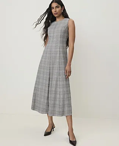 Ann Taylor Petite Plaid Crew Neck Midi Dress In Blue Plaid