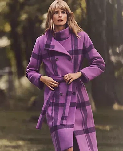 Ann Taylor Petite Plaid Double-breasted Coat In Purple Monarch